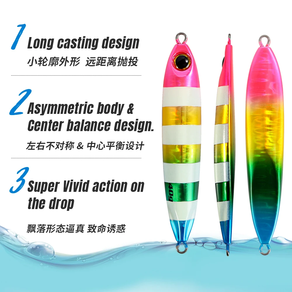 JIGGING PRO 40g 60g lento Blatt Cast Slim Shore Jigging señuelo largo fundido Metal Jig cebo de pesca - imagen 3