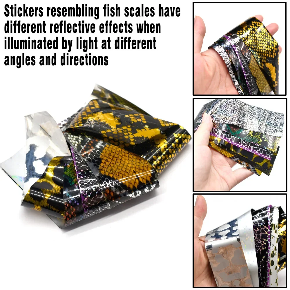 MNFT 10 unids/pack señuelo de escamas de pescado película de papel láser de colores ninguna plantilla de pegatina cebo duro DIY accesorios de señuelo de pesca - imagen 5