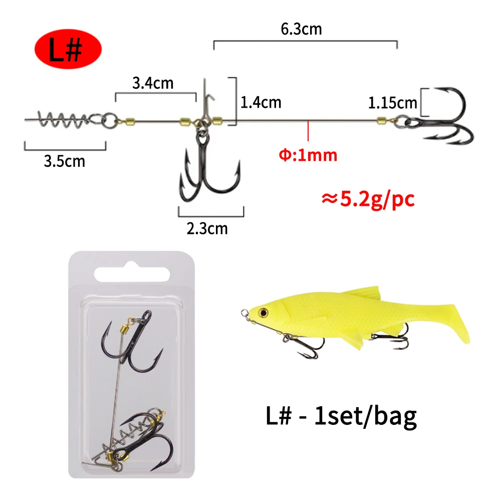 Ellllv S M L-señuelo suave de pesca, aparejo de alambre de acero, juego de anzuelos triples dobles con pasador de tornillo, señuelo suave, aparejos de pesca - imagen 4