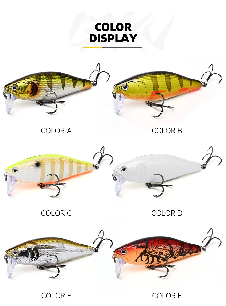 Explore las diversas opciones de color para señuelos de pesca con exhibición de color