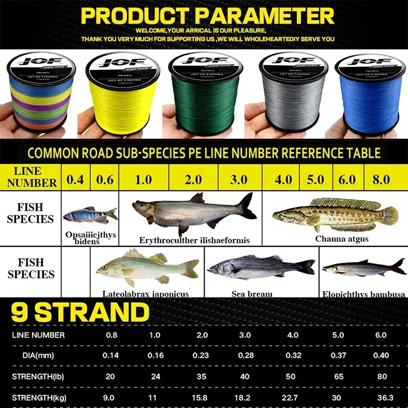 JOF-sedal de pesca de carpa y Lucio, 300M, 500M, 9 hebras trenzadas, multifilamento de PE, súper fuerte, 20-80LB, aparejos de tejido suave y duraderos - imagen 5