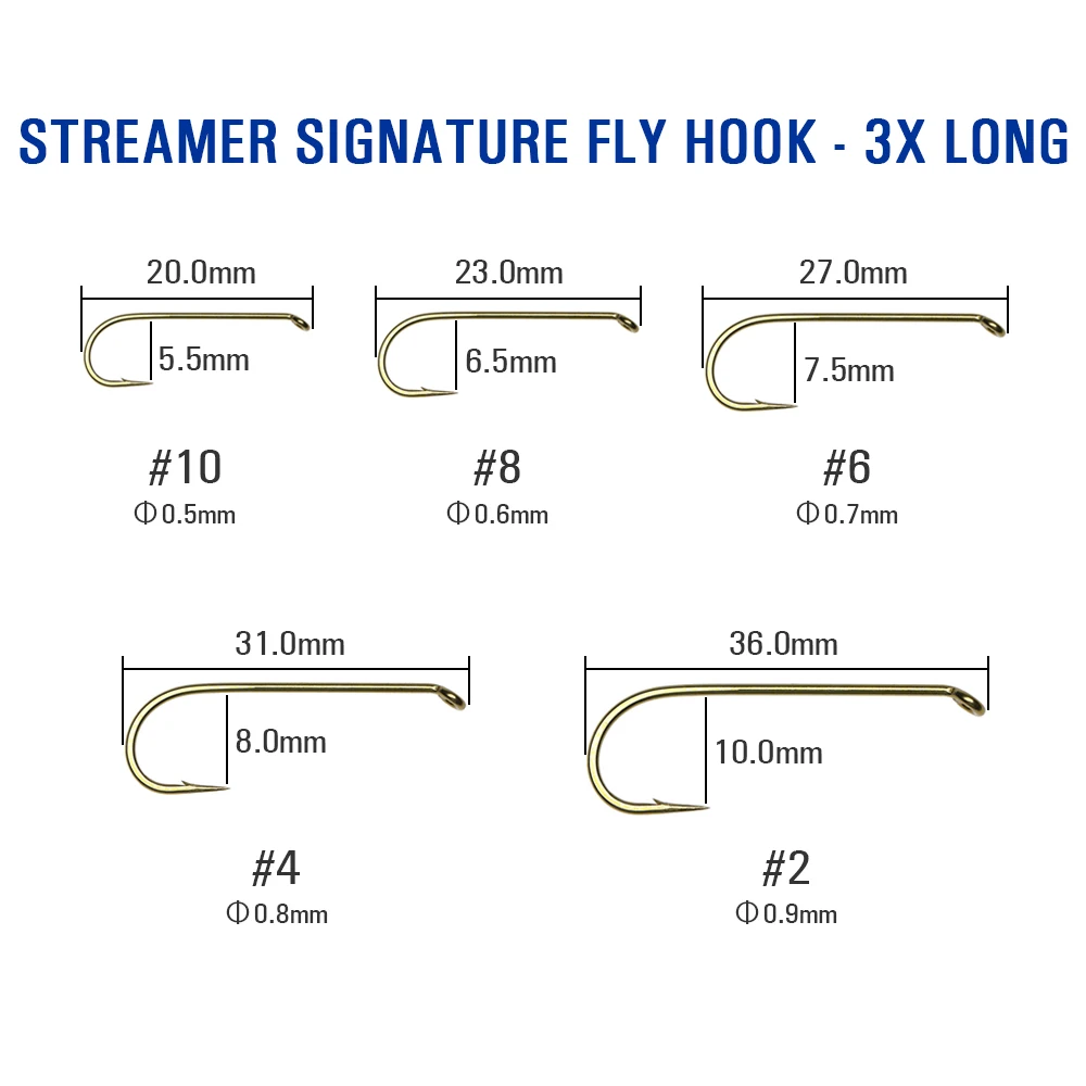 Mustad 30 Uds acabado bronce Streamer firma anzuelo de pesca con mosca 2X fuerte 3X vástago largo Micro púa ojo anillado anzuelos de trucha forjados - imagen 2