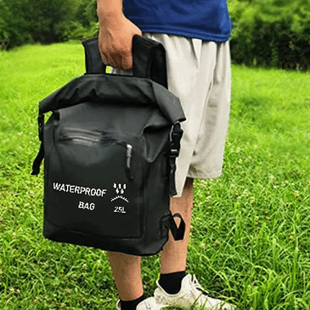 Mochila impermeable con bolsillo con cremallera de 25L, Material grueso, bolsa de almacenamiento para playa, mochila plegable para natación con cierre enrollable - imagen 2
