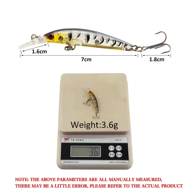 Señuelo de Pesca Minnow 70mm 3,6g cebo duro simulado Wobbler Jig cebo Crankbait carpa lubina rayada Pesca aparejos de Pesca Swimbait