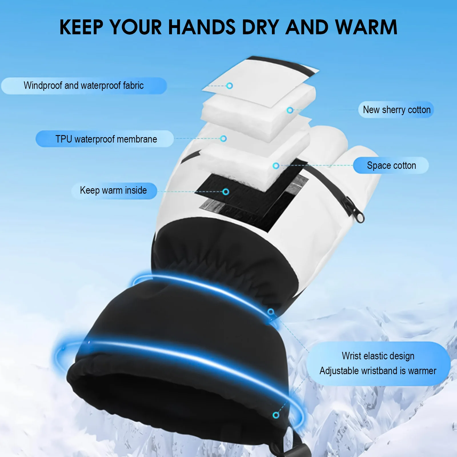 Guantes de esquí de invierno, manoplas gruesas de felpa con pantalla táctil, guantes de felpa con dedos completos a prueba de viento para ciclismo, montar, pescar y esquiar - imagen 2