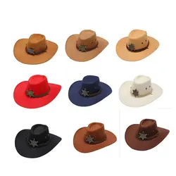 Sombrero de vaquero de playa de gamuza Artificial Unisex, ala ancha, protección solar, sombrero de Cosplay para fiesta, sombrero de Jazz transpirable de Color sólido
