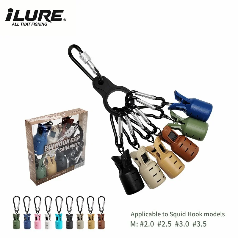 Nuevo M #   Protector de cebo de plantilla de calamar, 6 uds., correas, pulpo, Egi, ganchos, cubierta, sepia, paraguas, señuelo, tapa con mosquetón, aparejos de mar - imagen 2