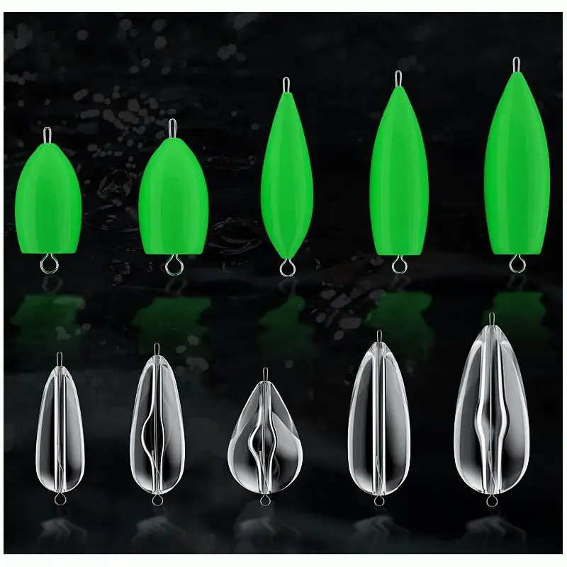 3,2g 4,2g 4,6g 5g 7,5g 10g 12g peso de fundición verde noctilucente flotante en agua, hundimiento transparente lentamente