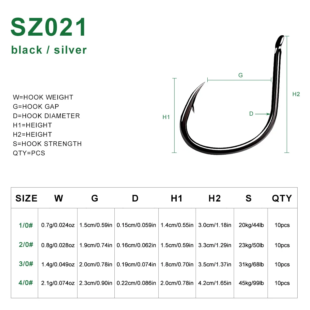 Proberos 10 ganchos individuales para jigging 1/0-2/0-3/0-4/0 #   Anzuelos de pesca con plantilla de fundición, anzuelos de asistencia, anzuelos de acero con alto contenido de carbono - imagen 5