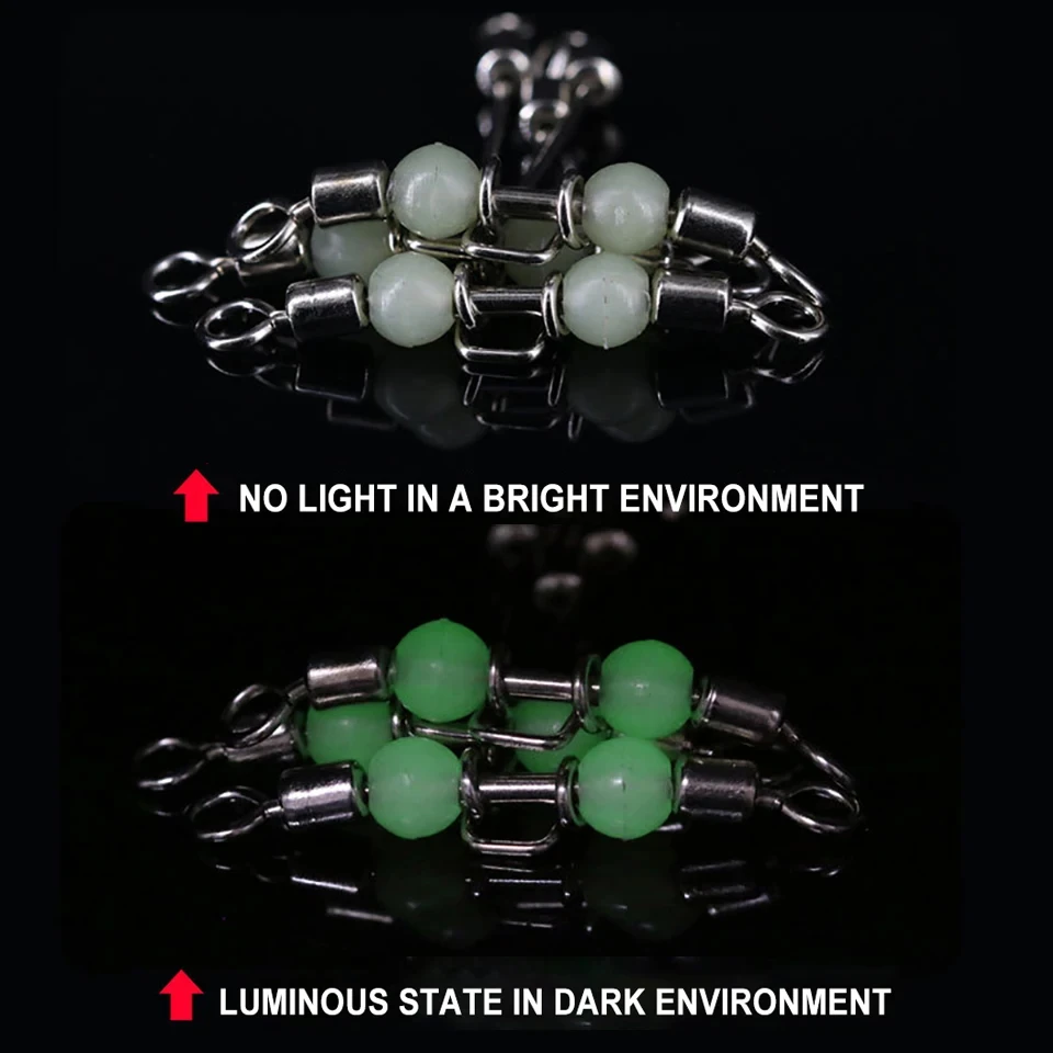 WALK FISH-conector de pesca giratorio en forma de T, línea cruzada, luminoso de 3 vías con cuentas de perlas, anzuelos giratorios de pesca, 10 Uds. - imagen 4