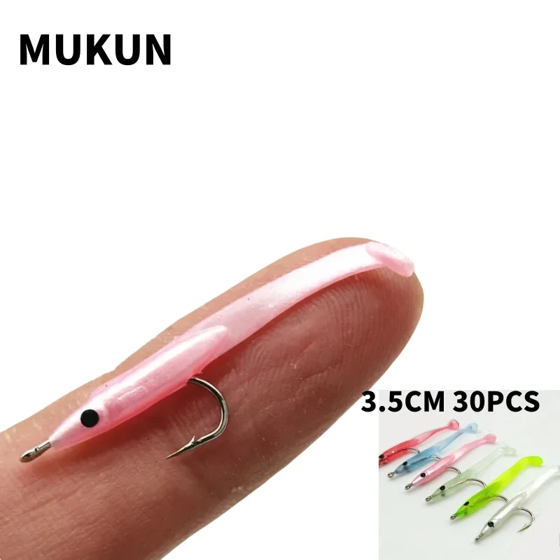 MUKUN 30 Uds 0,3g 35mm Anguila señuelo de Pesca suave Pesca Peche aparejos Wobblers Señuelos de pescado carpa Leurre Souple cebos blandos - imagen 2