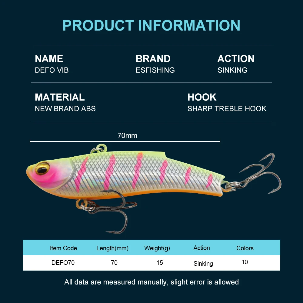 ESFISHING-cebo duro con vibración, cebo duro DEFO VIB, 70mm, 90mm, Icsa que se hunde, Wobblers artificiales para Lucio, perca, trucha - imagen 2
