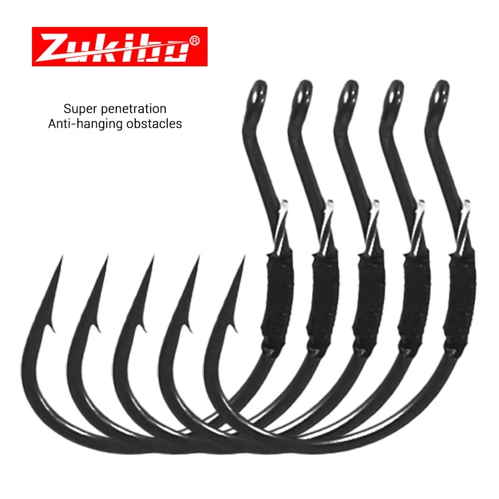 ZUKIBO 10Pcs Keiryu Anzuelo Salvaje Anzuelo de alto carbono sin anillo de gancho La luz ultravioleta silenciosa penetra el salmón de agua de mar agitado Pesca aérea Pesca en barco no oxidada Gancho Accesorios de pesca