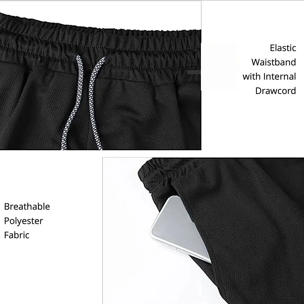 Pantalones cortos finos para correr de secado rápido, pantalones cortos de entrenamiento elásticos de doble capa, pantalones cortos de entrenamiento transpirables con bolsillo para teléfono móvil para correr - imagen 3
