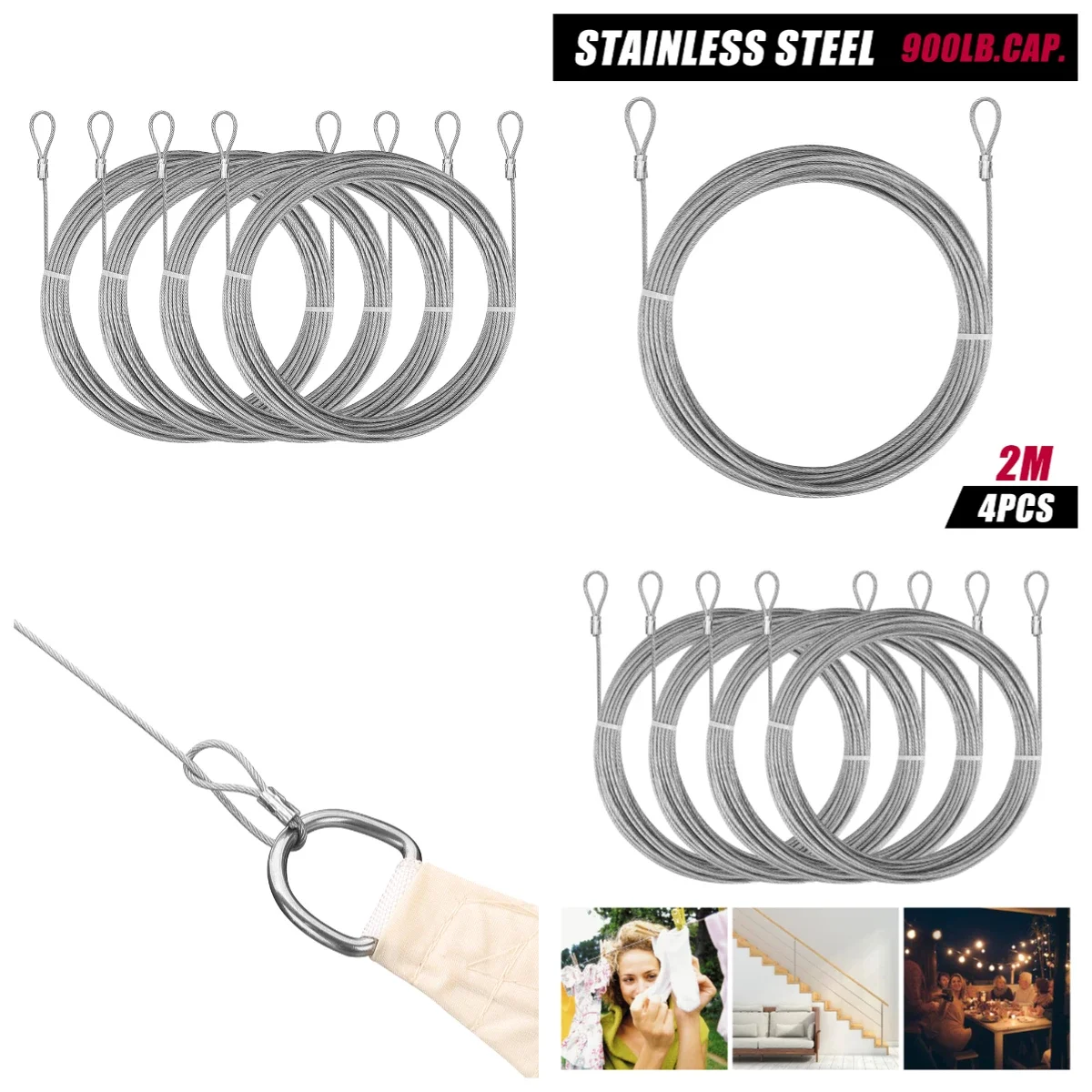 Kit de cuerda de alambre para vela de jardín, cuerda de Cable de acero inoxidable recubierta de PVC, Kit de enrejado de alambre para tienda de campaña colgante, 2/15/35M - imagen 5