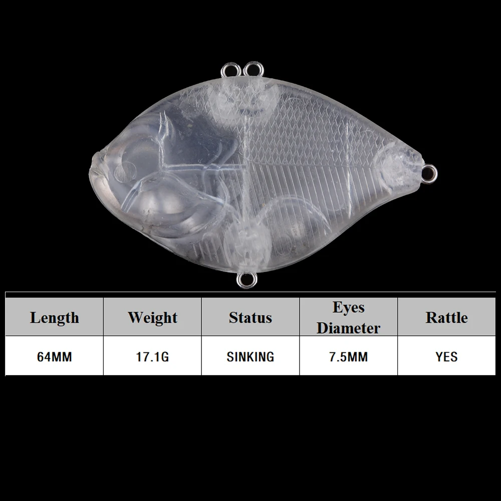 Chan'sHuang 10 Uds sonajero en blanco sin pintar VIB 6,4 cm 17,1g vibración sin labios Crankbait DIY señuelos hechos a mano - imagen 2