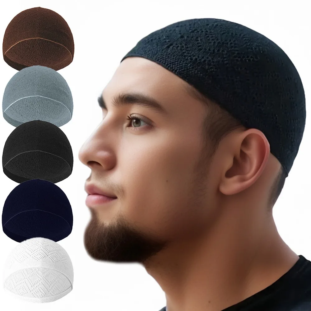 Gorros de oración de malla suave para hombre, gorro de punto Unisex transpirable, gorros de la India judíos de Color sólido - imagen 5