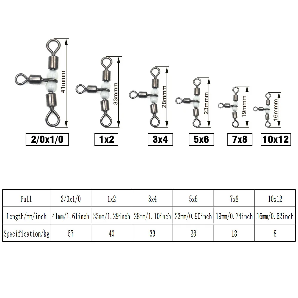 MNFT 25 uds conector de pesca de 3 vías con giro en T de acero inoxidable conector de aparejos de pesca giratorio cuentas luminosas atraen peces - imagen 3