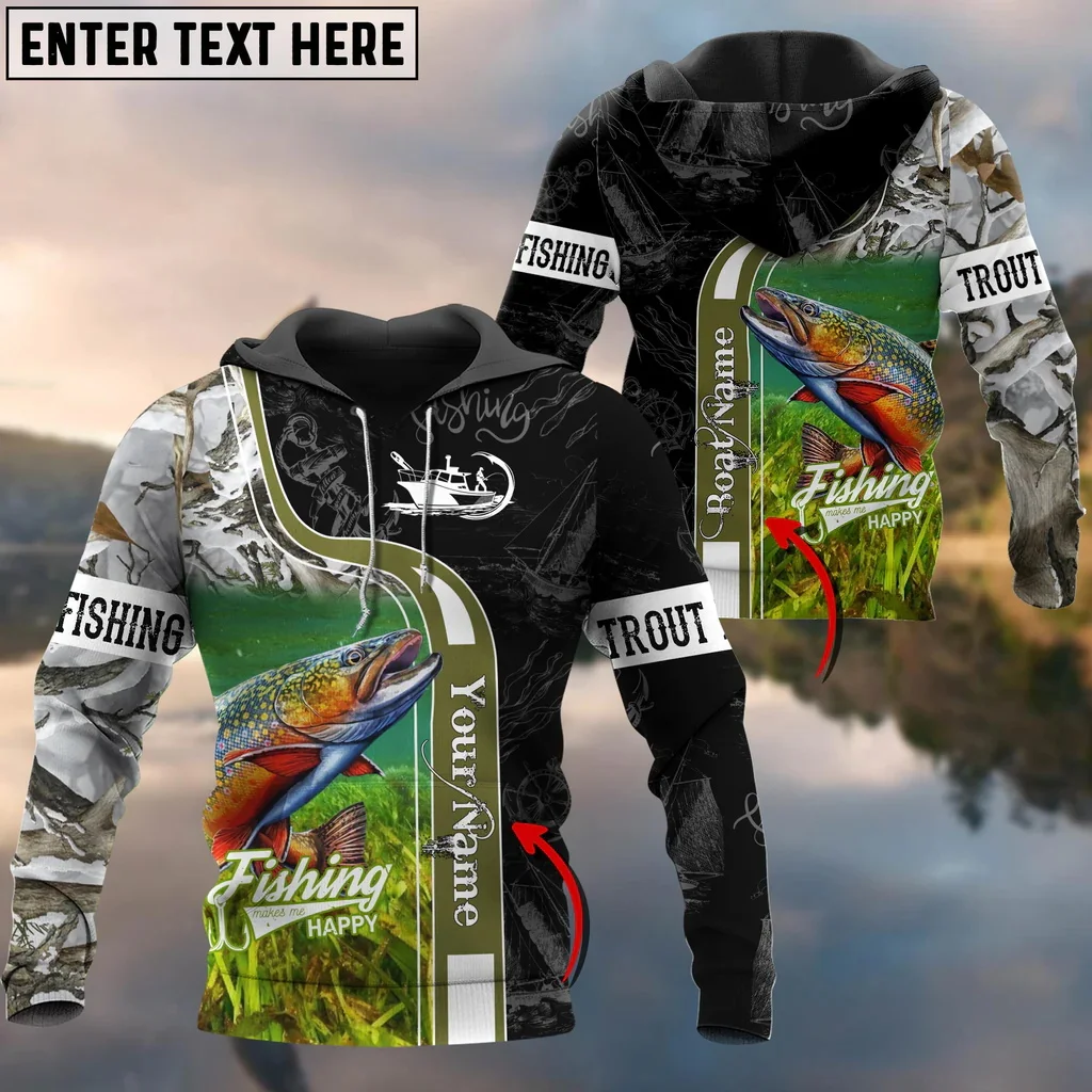 Nombre personalizado Walleye Fishing Me hace feliz 3D impreso sudaderas con capucha de moda para hombres otoño Unisex Casual Sudadera con capucha QDY62 - imagen 5