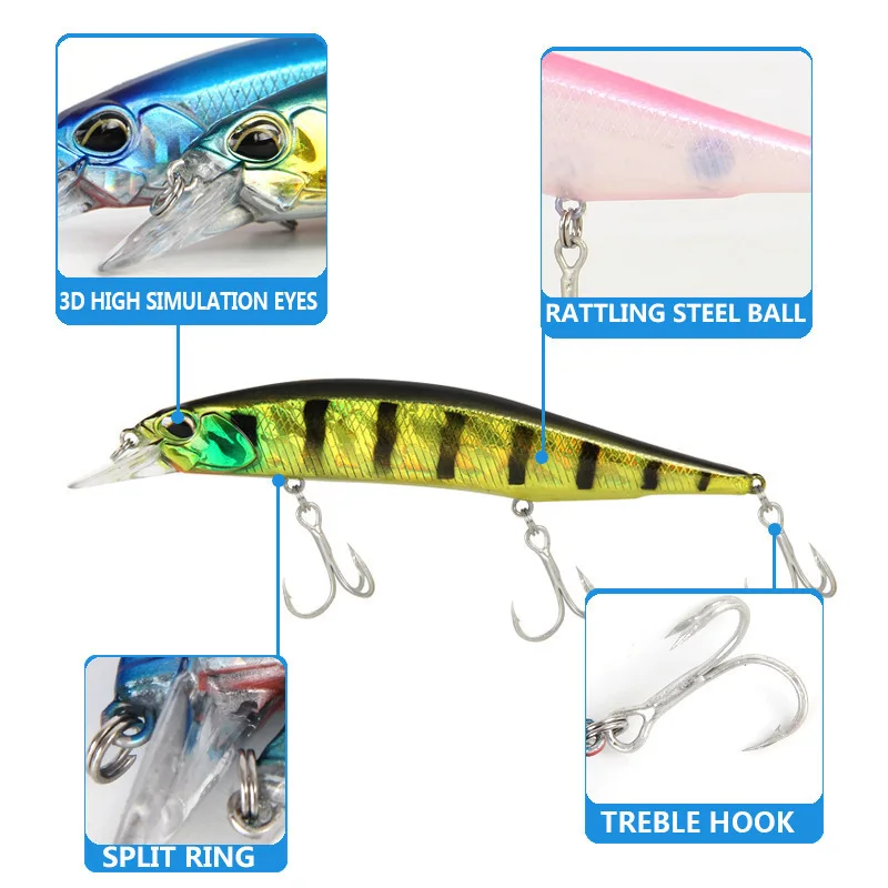 MAVLLOS-señuelo de pesca de pececillo flotante, anzuelos triples de 3 piezas, 13,5 cm, 17g, 3D, ojos realistas - imagen 2