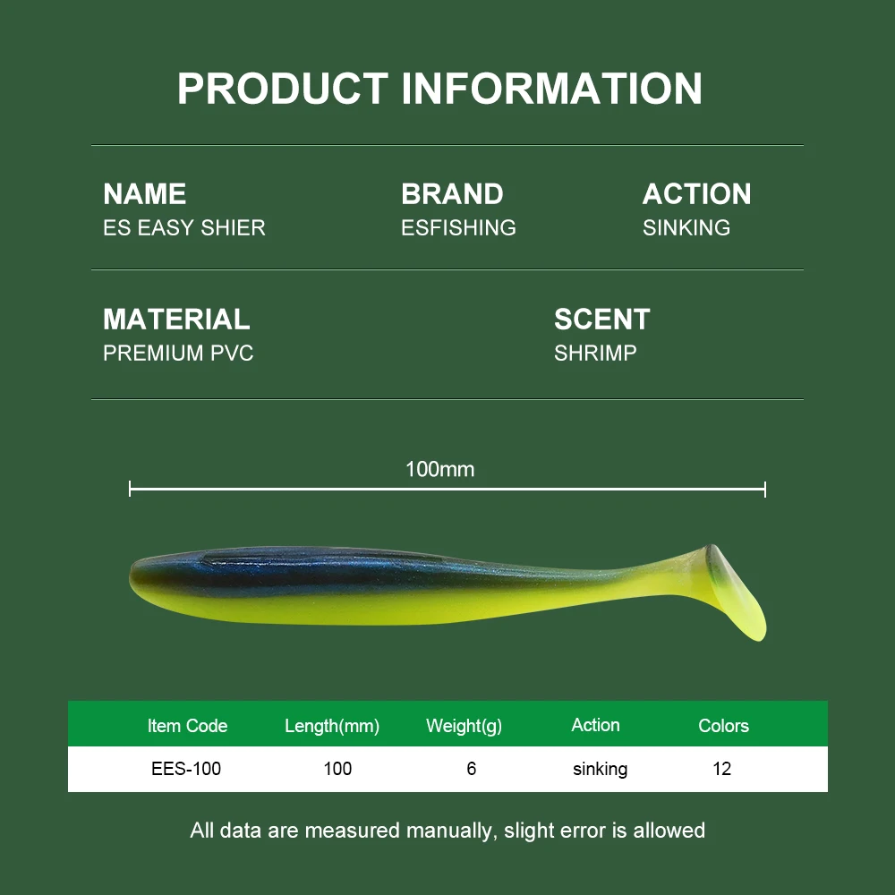 ESFISHING 2023 nuevo señuelo suave súper fácil brillo 100mm 6 uds T cola Shad alta calidad profesional Saltlure Pesca cebos de Pesca - imagen 2