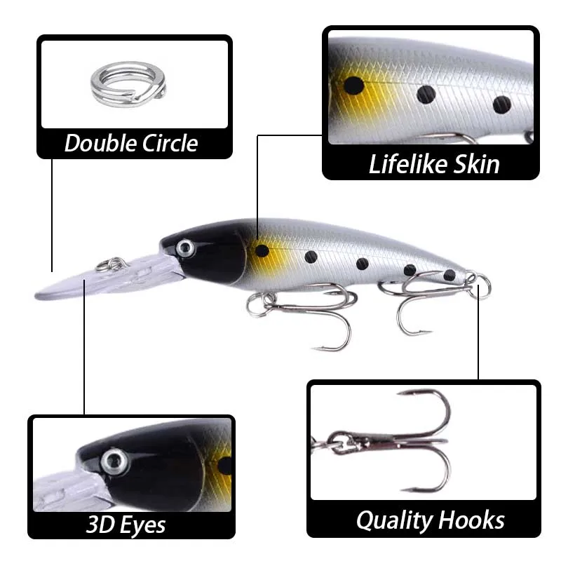 10 Uds. Señuelo de pesca de pececillo duro Wobblers flotantes Crankbait Bass cebos artificiales Lucio carpa señuelos - imagen 2