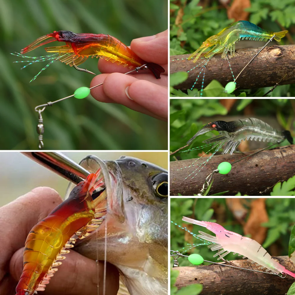 Sougayilang-señuelo de pesca suave para camarones, luminoso, con gancho, cuentas giratorias, cebo de pesca brillante de silicona Artificial, juego de cebo para peces, Jigging - imagen 5