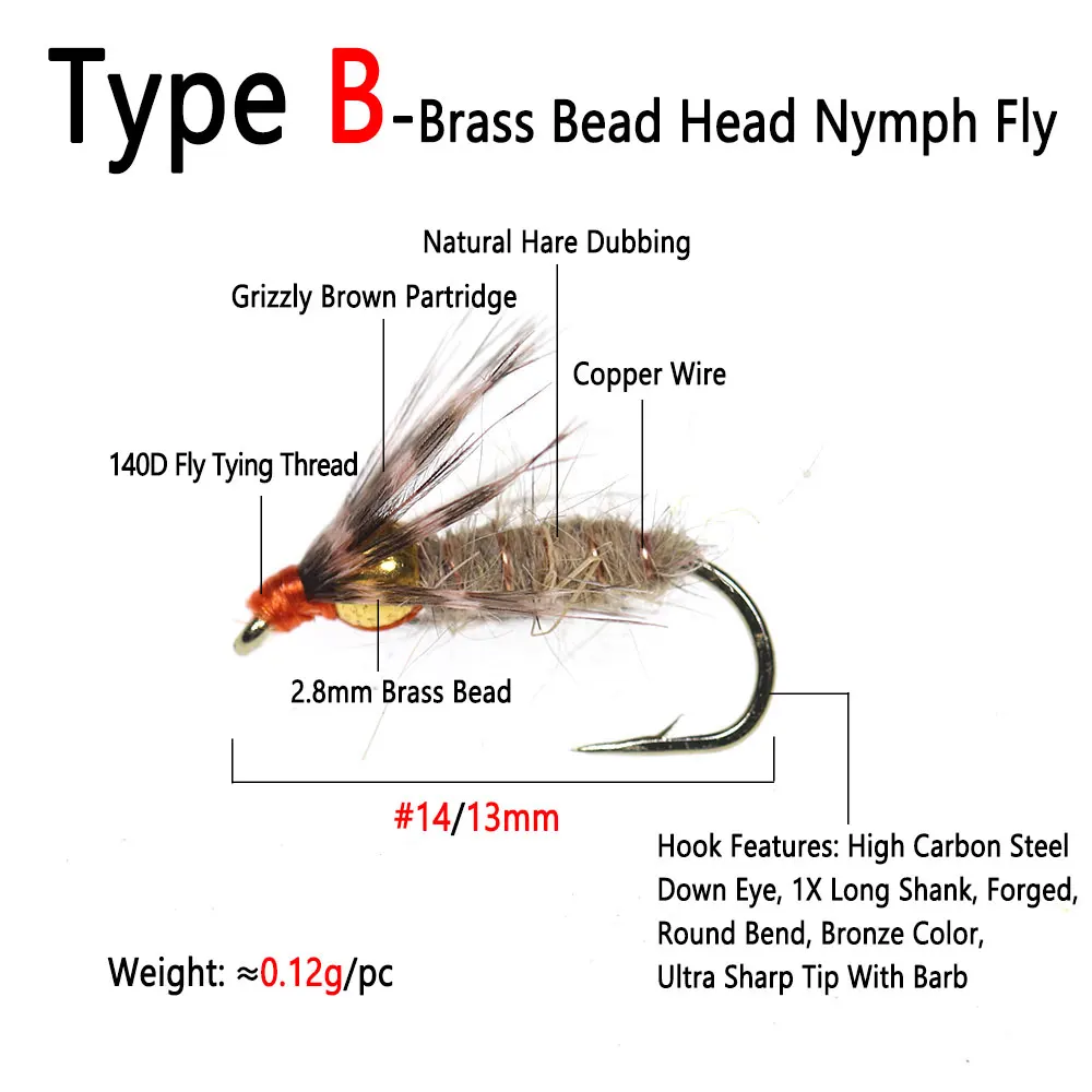 Bimoo-Plantilla de cabeza de cuentas de tungsteno para pesca, señuelos de Ninfa húmedos de hundimiento rápido para trucha, lubina y perca, 24 unids/lote por caja - imagen 3
