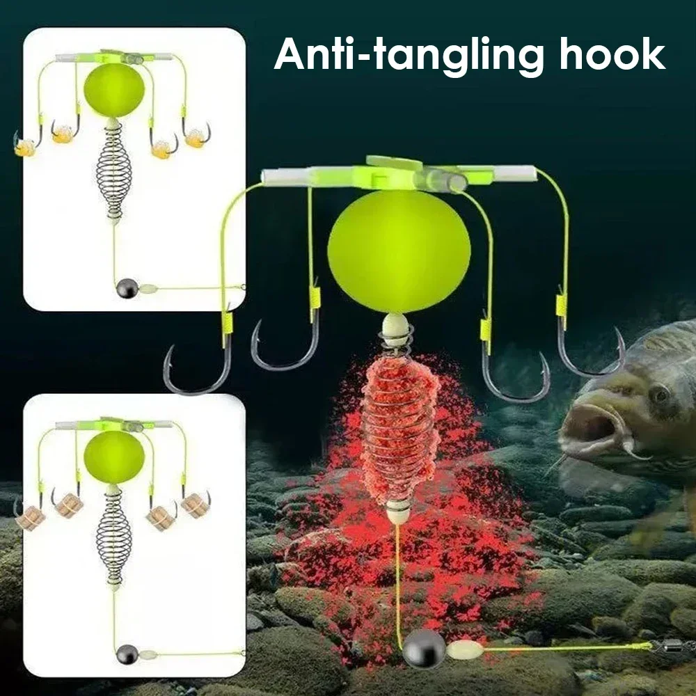 Anzuelo de cuerda para cebo de Pesca, jaula de anzuelos de explosión, línea giratoria, alimentador de grupo, cuentas flotantes, Kit de aparejos de Pesca de primavera, 1-5 uds. - imagen 4
