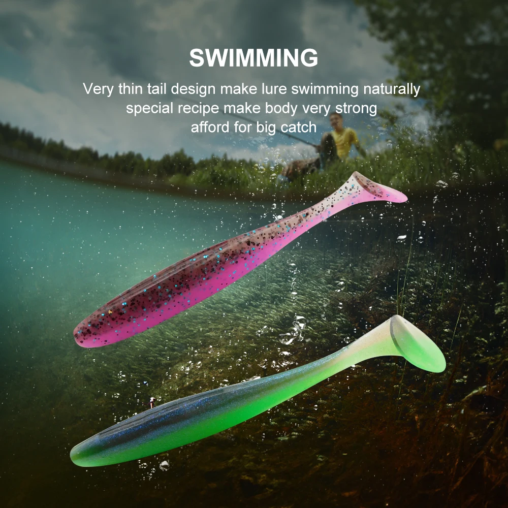 ESFISHING 2023 nuevo señuelo suave súper fácil brillo 100mm 6 uds T cola Shad alta calidad profesional Saltlure Pesca cebos de Pesca - imagen 5