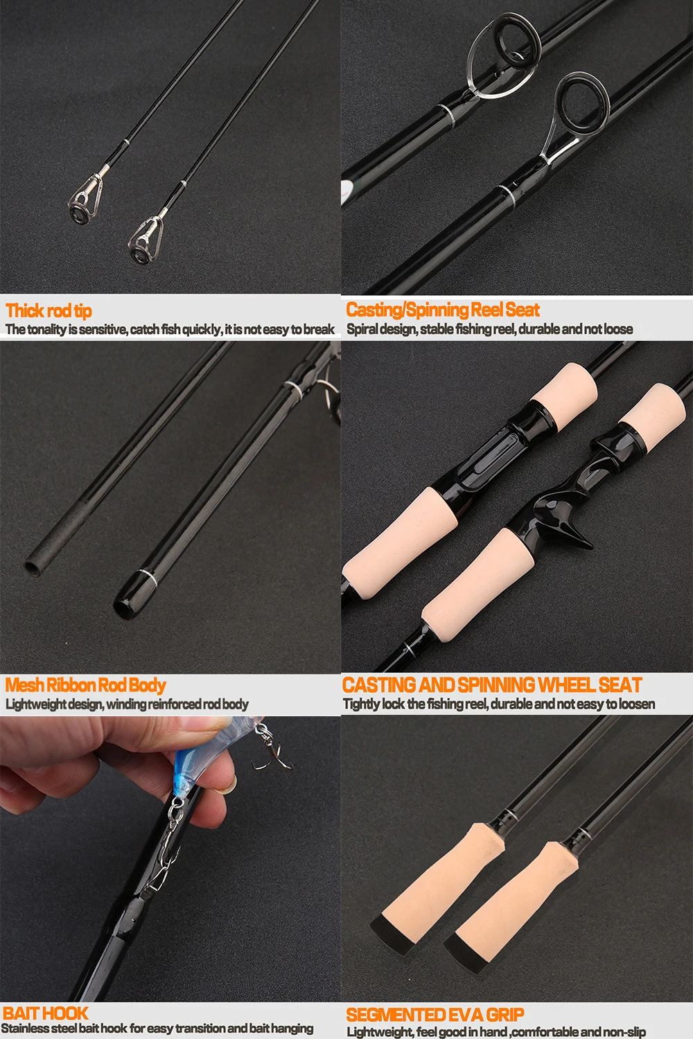 Cañas de pescar de calamar de Punta sólida suave, 2 secciones, 1,65/1,8 m, cebo de 8-25g, carbono ultraligero, fundición de pulpo, caña giratoria, caña de señuelo de viaje - imagen 5