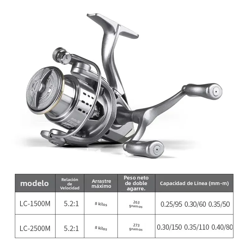 Carrete giratorio para niños, arrastre máximo de 8kg, relación de engranaje 5,2: 1, carrete de Metal, carrete de pesca con doble brazo oscilante, carrete de carpa para agua dulce y salada - imagen 2