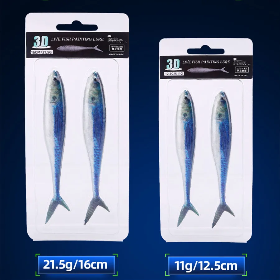 Señuelo de pesca caballa cebo blando 12,5 cm 16 cm impresión 3D pez azul PVC señuelos artificiales tijera cola lote 2 piezas venta - imagen 3