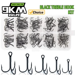 Kit de anzuelo triple negro de 9KM, 50-150 Uds., anzuelo de pesca, señuelo duro de níquel negro, gancho de repuesto para trucha, lubina, bagre, agua dulce y salada