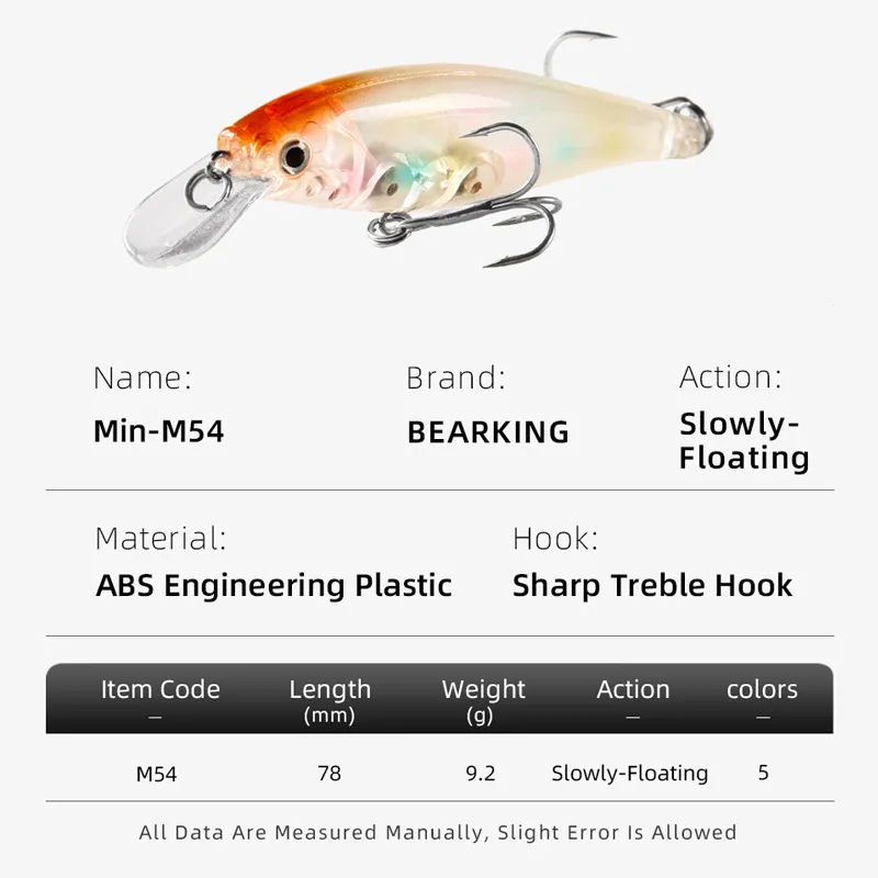 M54 Bearking 7,8 cm 9,2g nuevo 1 pieza llegada gran oferta Minnow señuelo de pesca duro cebo aparejos de pesca de agua dulce señuelos artificiales cebo - imagen 2