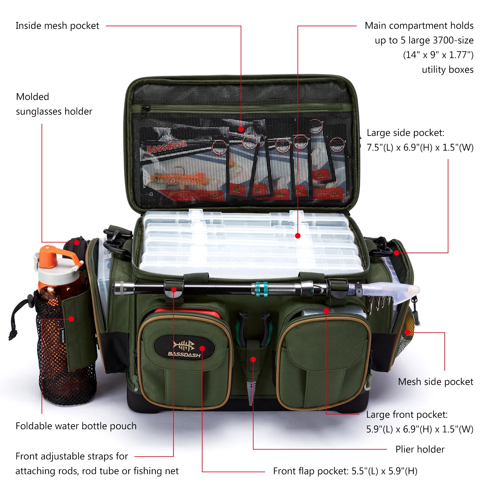 Bolso hombro BASSDASH – Fondo duro resistente al agua para aparejos - imagen 4