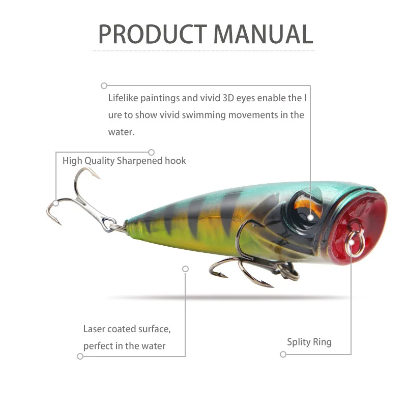 Popper de superficie Ties Warbler – Señuelo ojos 3D para lubina - imagen 2