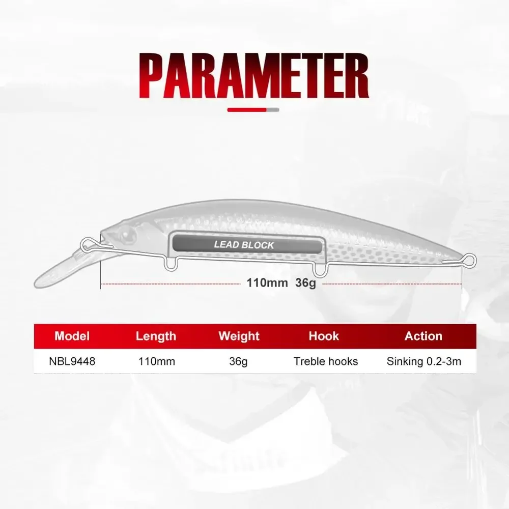 NOEBY 110mm 36g Señuelos de Pesca de pececillo de hundimiento pesado Wobblers rodante cebos duros artificiales Jerkbait para señuelo de pesca de lubina - imagen 4