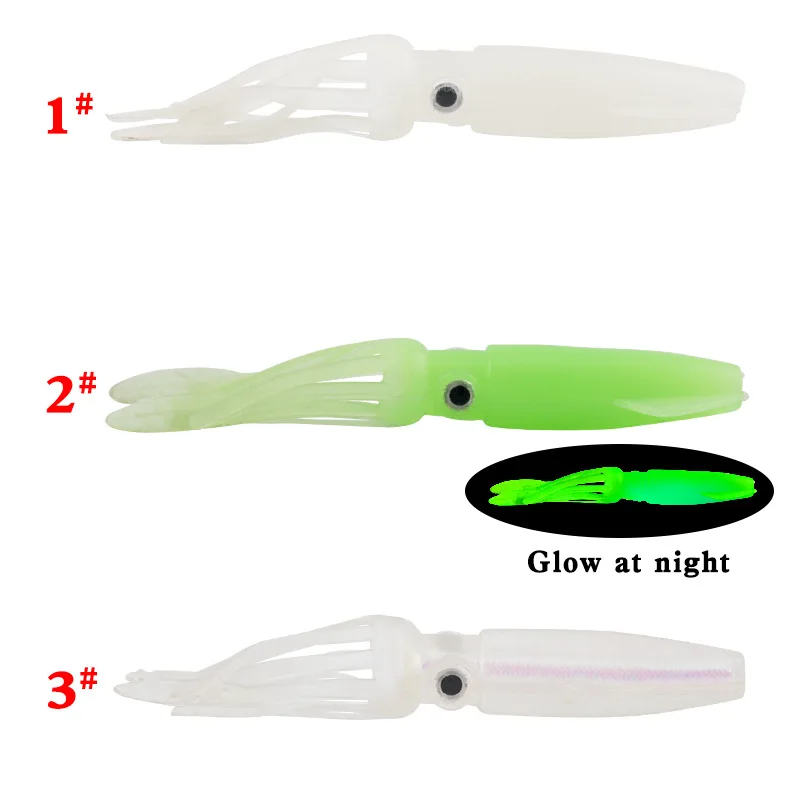 Anzuelo de calamar luminoso para pesca nocturna, cebo Artificial de silicona brillante de 10cm y 8,6g, 3 piezas - imagen 2