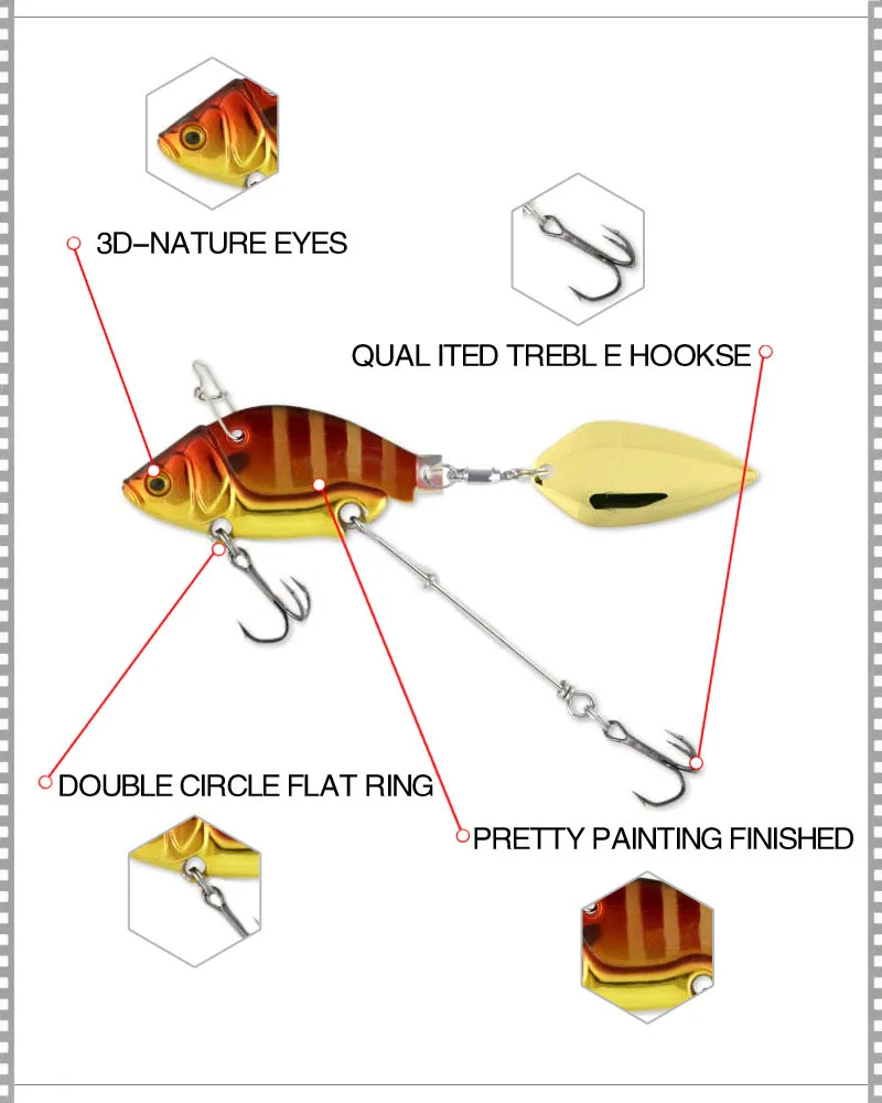 Vib-Señuelos de Pesca giratorios de Metal, cebo de vibración Vib, cebos duros artificiales, cuchara giratoria, hundimiento - imagen 2