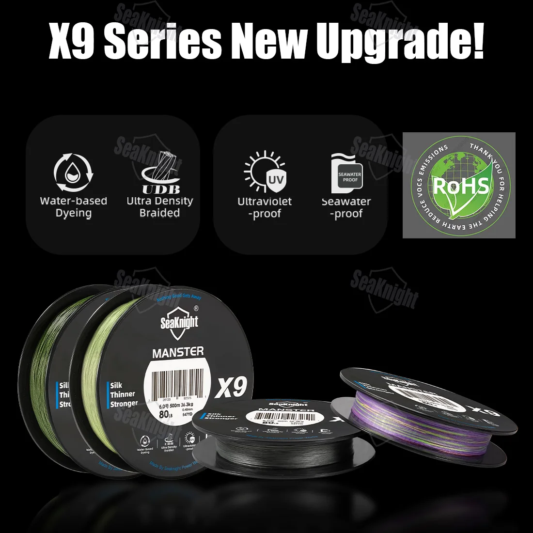 Línea de pesca SeaKnight Brand X9 Series 500M 300M, revestimiento Si + a prueba de agua de mar a prueba de rayos UV, línea de PE multifilamento suave de 9 tejidos - imagen 3