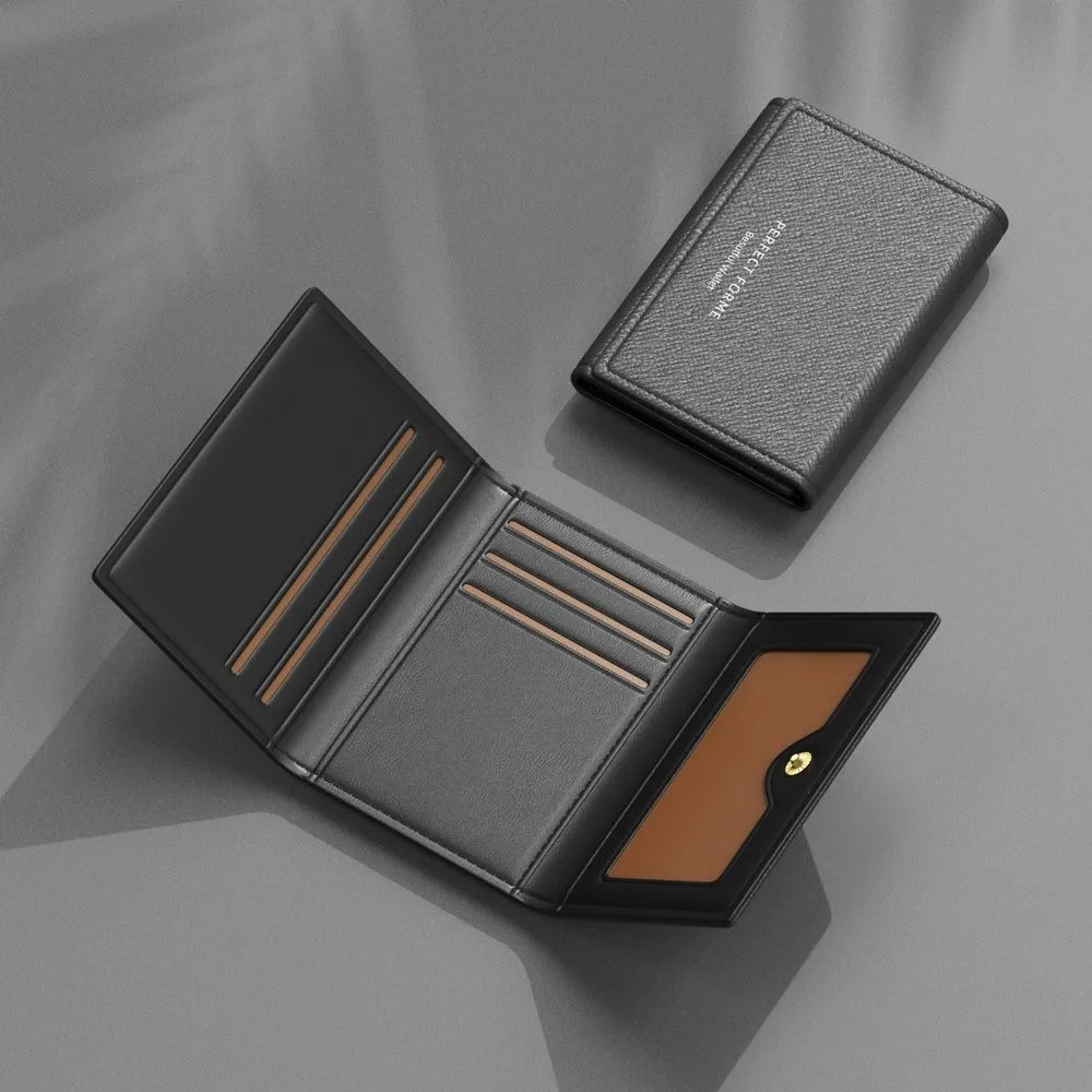 Cartera de cuero para hombre tarjetero gran capacidad color sólido