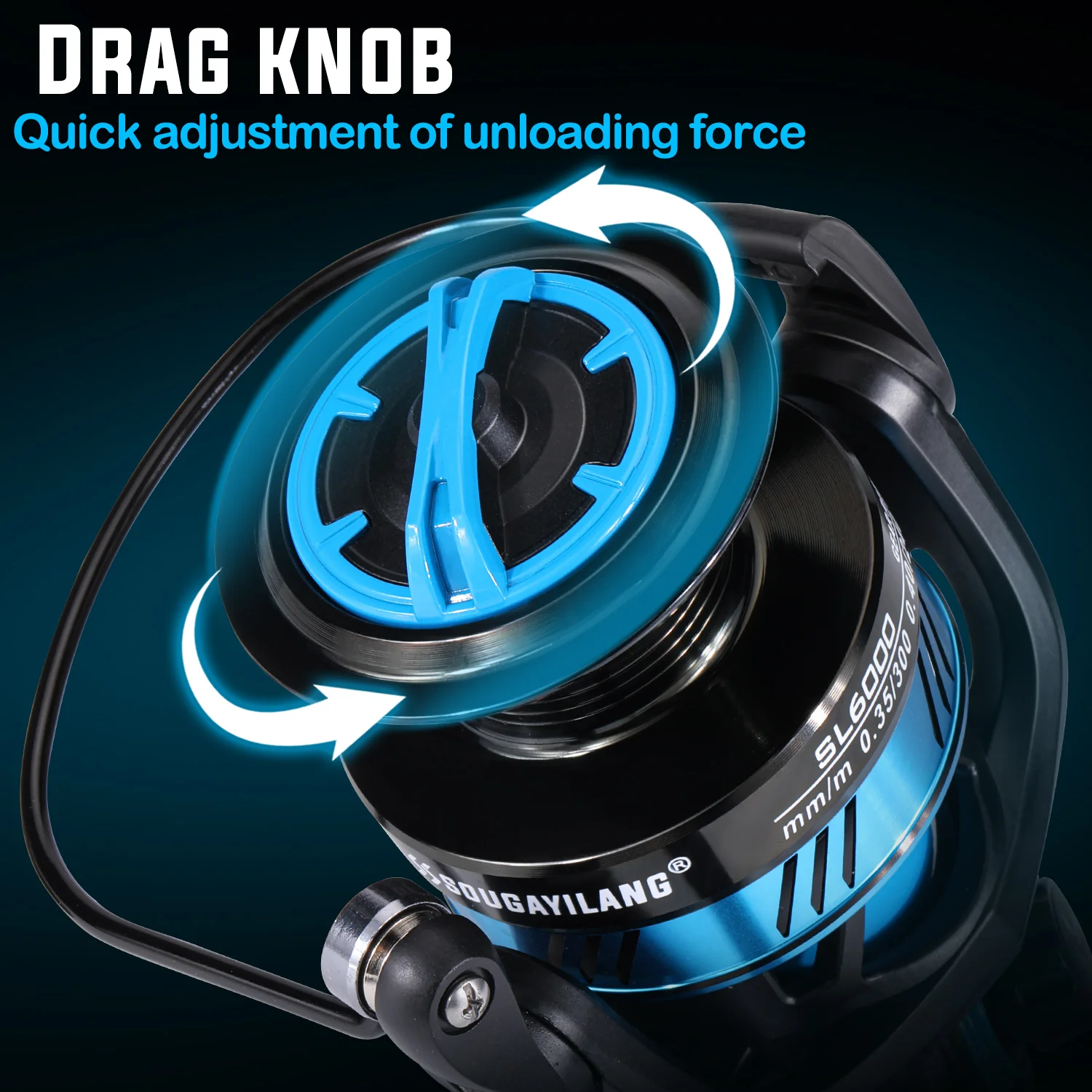 Ajuste rápidamente la perilla de arrastre para un rendimiento de pesca preciso