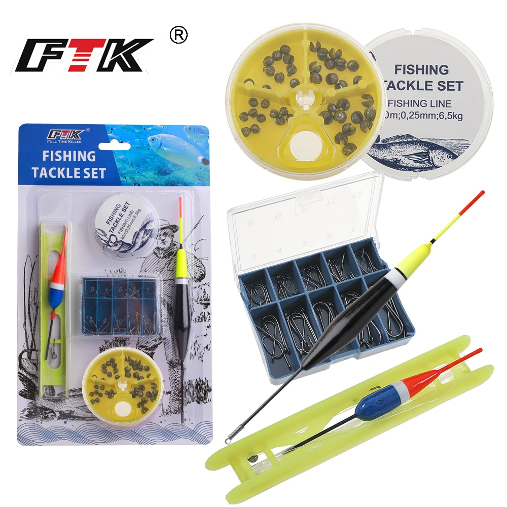 FTK-Juego de equipo de pesca, anzuelo de plomo, cebos, ganchos, tabla de bobinado, accesorios de pesca, kit de flotador flotante - imagen 2