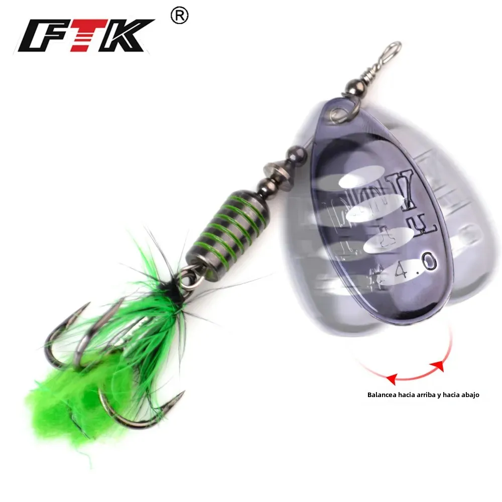 FTK-cebo giratorio de 7,5g, 12g, 17,5g, cuchara dura, señuelos de lubina, señuelo de pesca de Metal con anzuelos triples de plumas para pesca de Lucio, 1 ud. - imagen 4