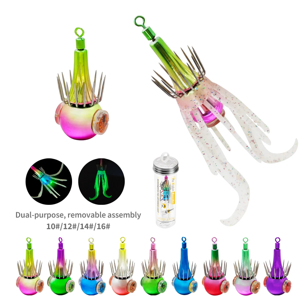 Nuevos anzuelos de pesca de calamar, luces LED, señuelos ligeros de 38,5g/47,5g, anzuelo impermeable, plantilla de calamar, aparejos de pesca de camarones de madera - imagen 2