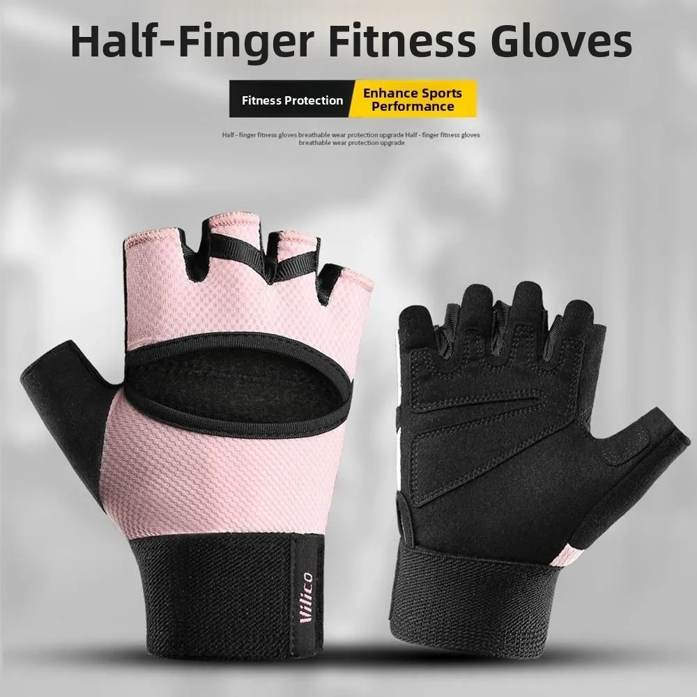 1 par de guantes transpirables para gimnasio y Fitness, guantes antideslizantes de medio dedo para ciclismo, guantes sin dedos, protección de palma absorbente de golpes - imagen 5