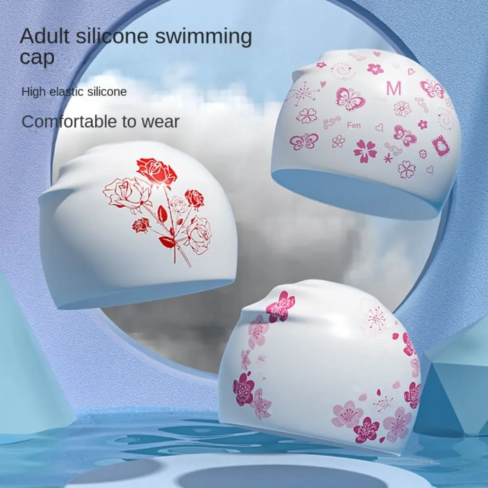 Gorro de natación de silicona para piscina, gorro de piscina impermeable de alta elasticidad, gorro de natación ligero con patrón de flores para mujer - imagen 5