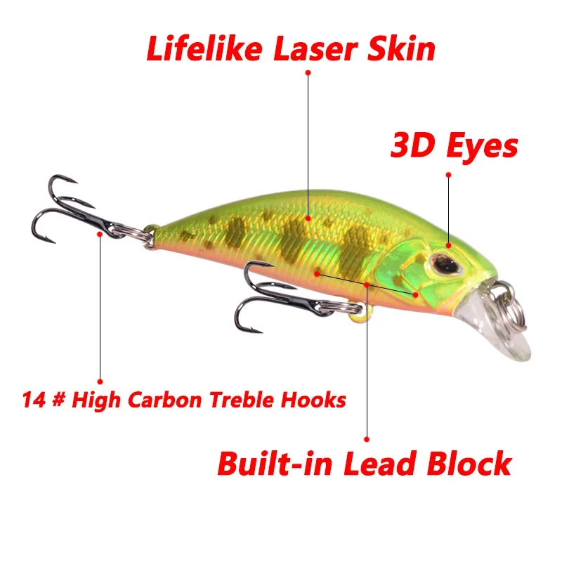 1 Pc Mini Señuelos de Pesca de pececillo que se hunden 5,2 cm 4,3g Wobblers cebo duro de plástico Artificial para trucha lubina aparejos de pesca Crankbait - imagen 4