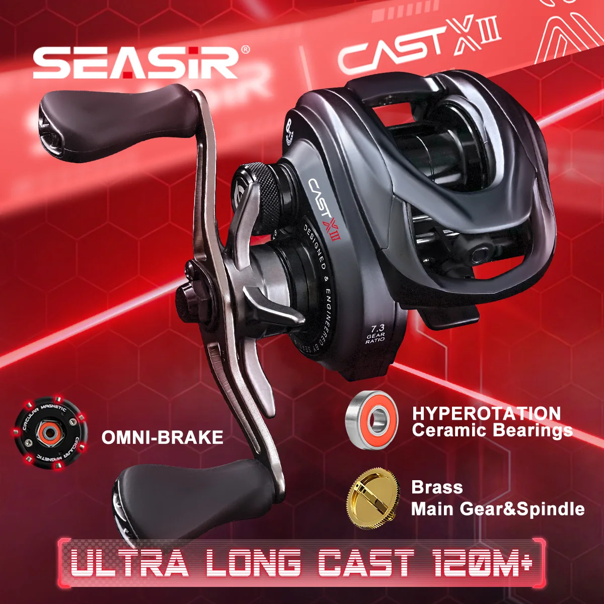 Carrete de pesca SEASIR CAST-X3 Baitcasting ultralargo fundido 120m + nuevo clicker de arrastre carrete de pesca de agua de mar/agua dulce - imagen 2